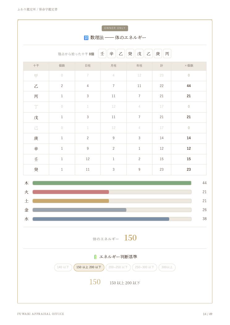 鑑定書サンプル：数理法・体のエネルギー