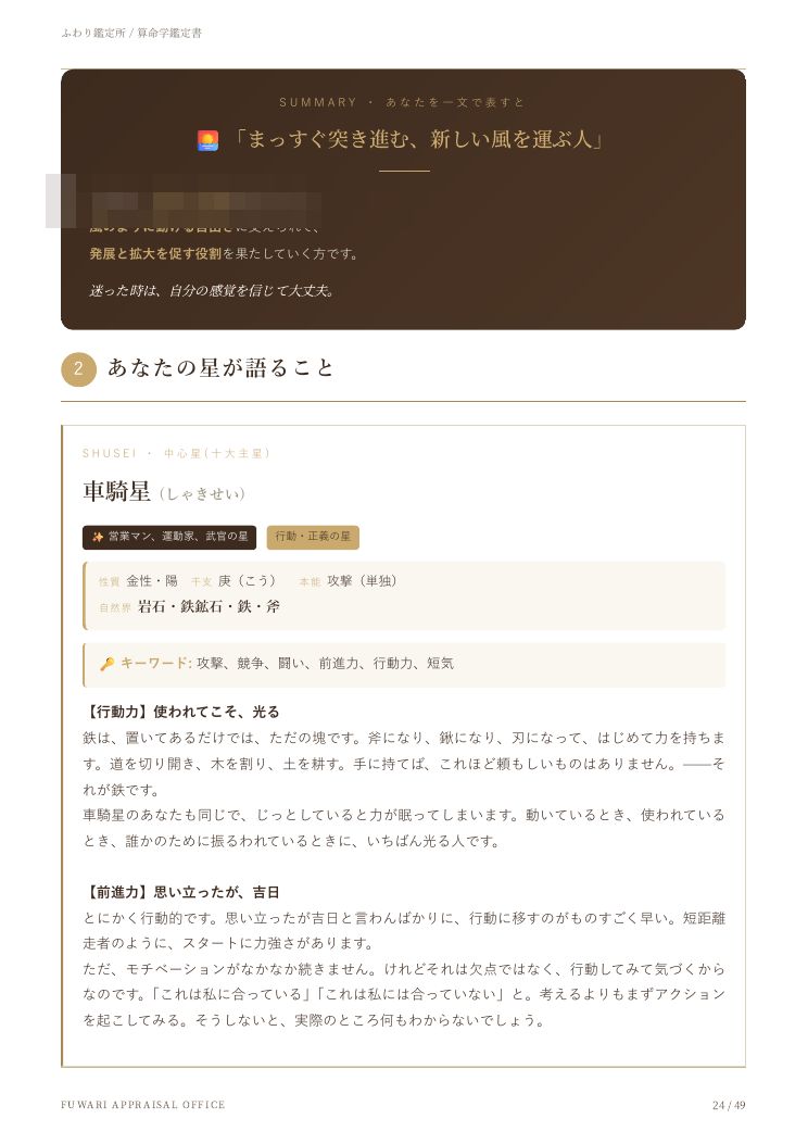 鑑定書サンプル：あなたを一文で表すまとめ